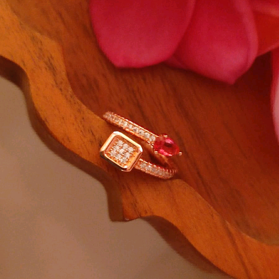 Red Emerald Cut Ruby Halo Ring